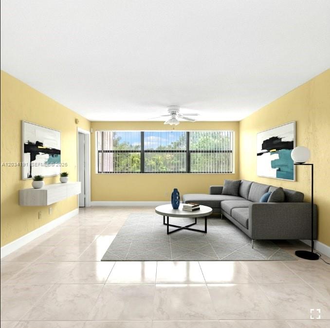 This is a digital rendering of a living room with yellow walls and tile flooring — 10400 NW 30th Ct # 305, Sunrise FL 33322, SUNRISE, FL
