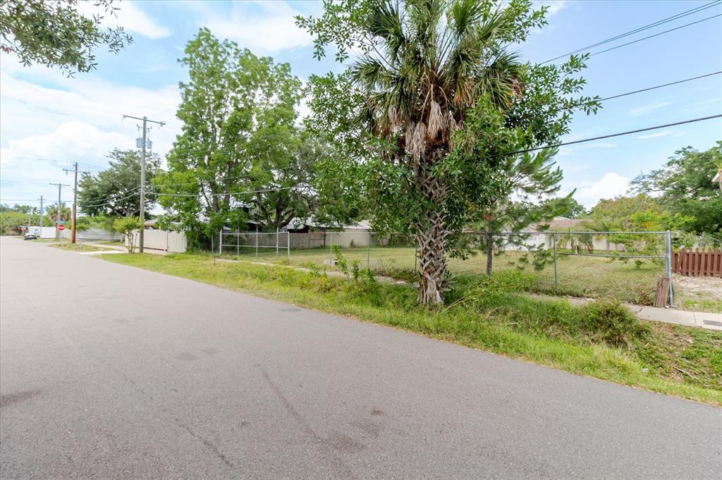 A vacant, fenced-in residential lot sits along a paved street with a palm tree — 7210 S SHERRILL STREET, TAMPA, FL