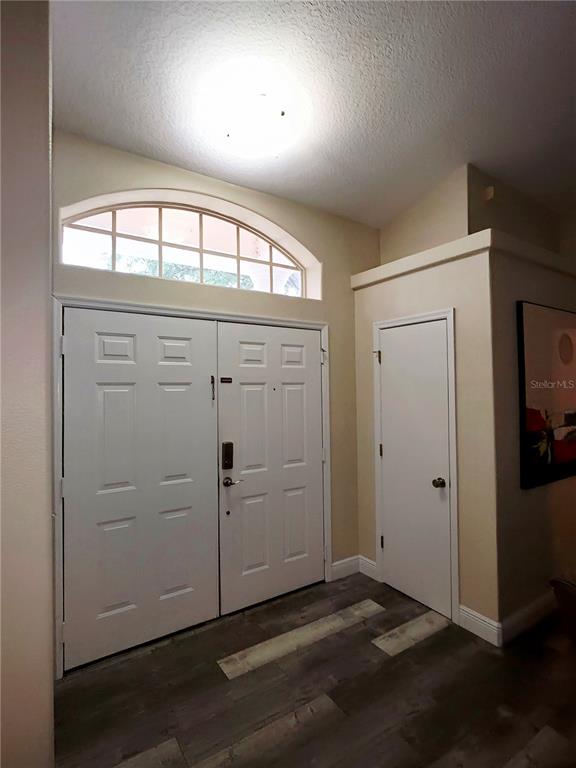 An entryway features double white doors, a transom window, and wood-look flooring — 13518 PALO COURT, CLERMONT, FL