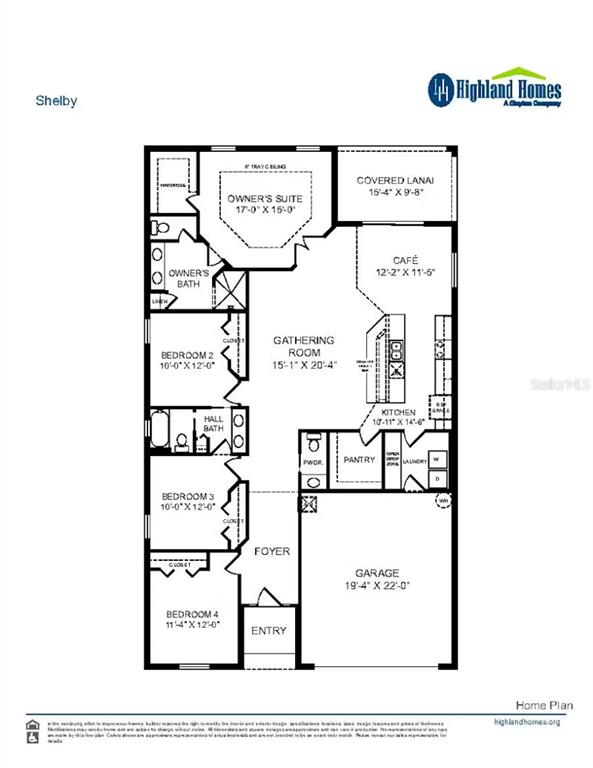 This is a floor plan for a four-bedroom home with a garage and covered lanai — 4007 RUTILE ROAD, LAKELAND, FL