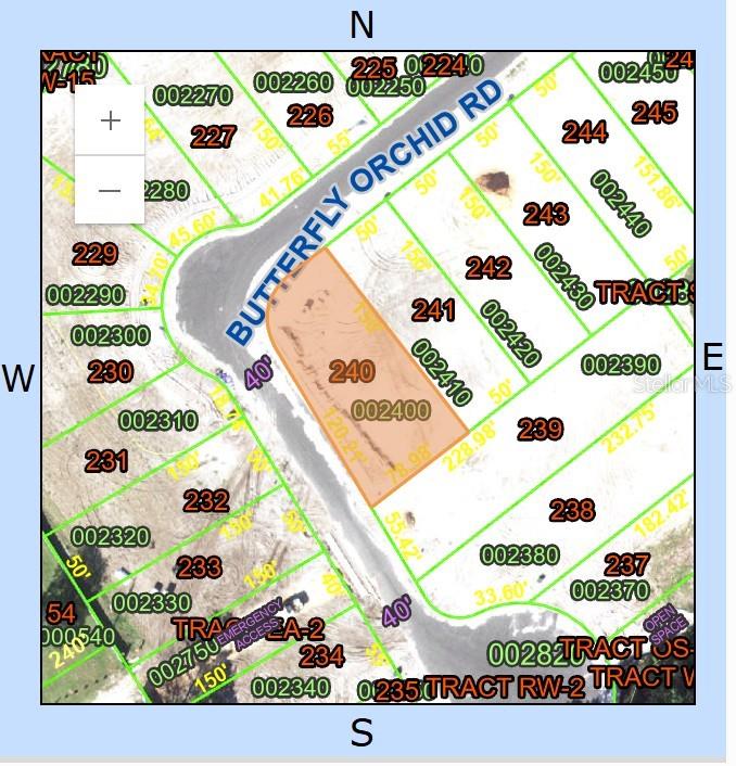 This is a property map showing lot 240 highlighted in orange along Butterfly Orchid Road — 1299 BUTTERFLY ORCHID ROAD, DAVENPORT, FL
