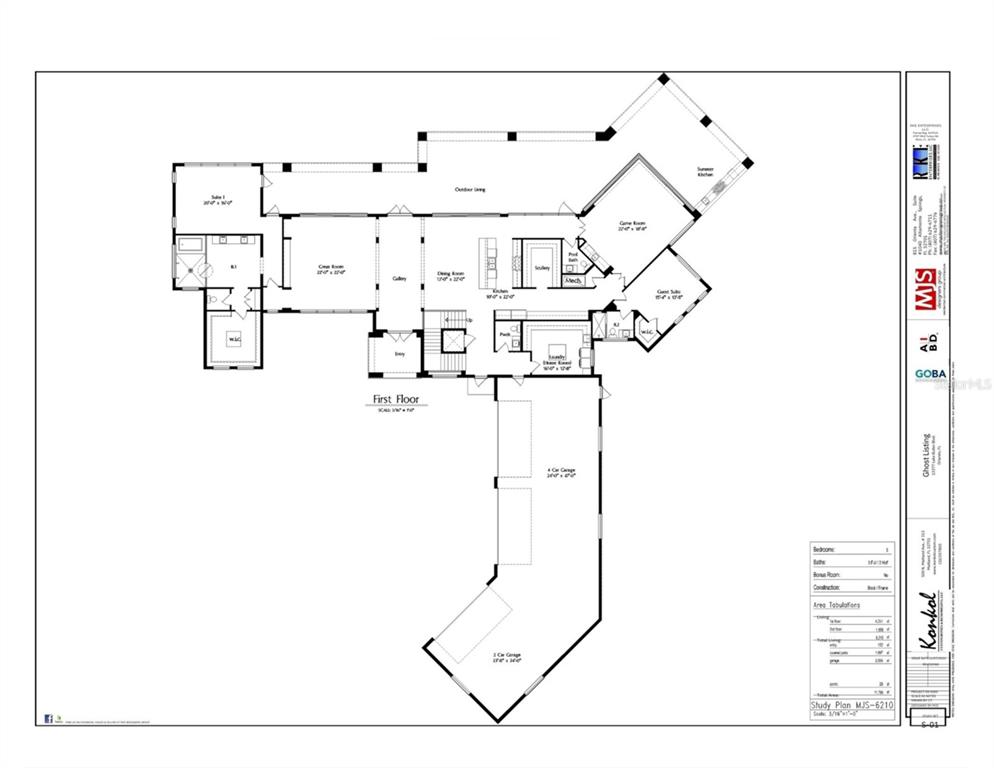 This is a floor plan for the first level of a large, multi-car garage home — 13377 LAKE BUTLER BOULEVARD, WINTER GARDEN, FL