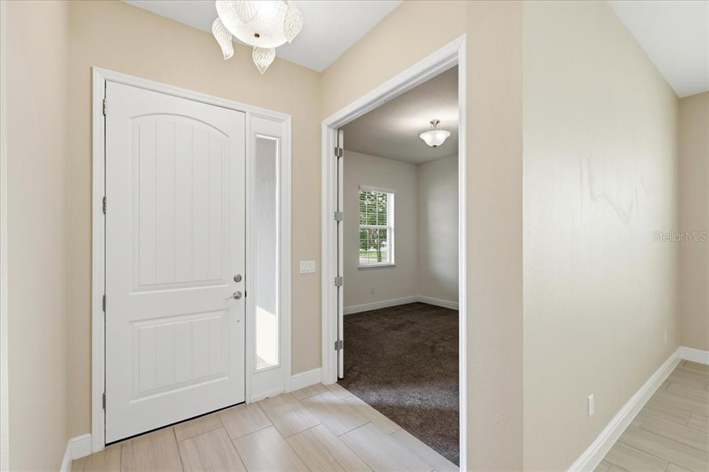 An entryway features a white front door, tile flooring, and an adjacent carpeted room — 16545 BROADWATER AVENUE, WINTER GARDEN, FL