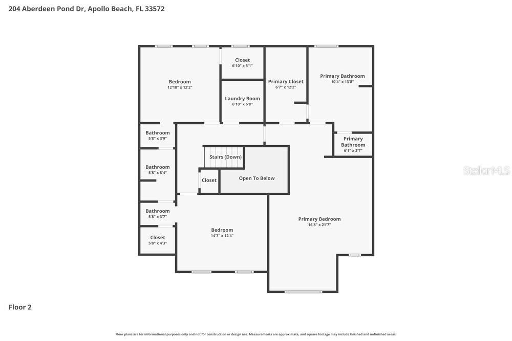 This is a floor plan for the second level of a residential home — 204 ABERDEEN POND DRIVE, APOLLO BEACH, FL