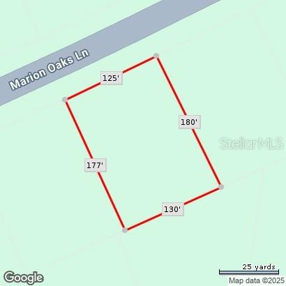 A map showing the property boundaries and dimensions of a vacant lot near a road — MARION OAKS LANE, OCALA, FL