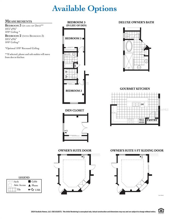 This floor plan image displays various structural and layout options for a residential home — 29 CREEKSIDE DRIVE, PALM COAST, FL