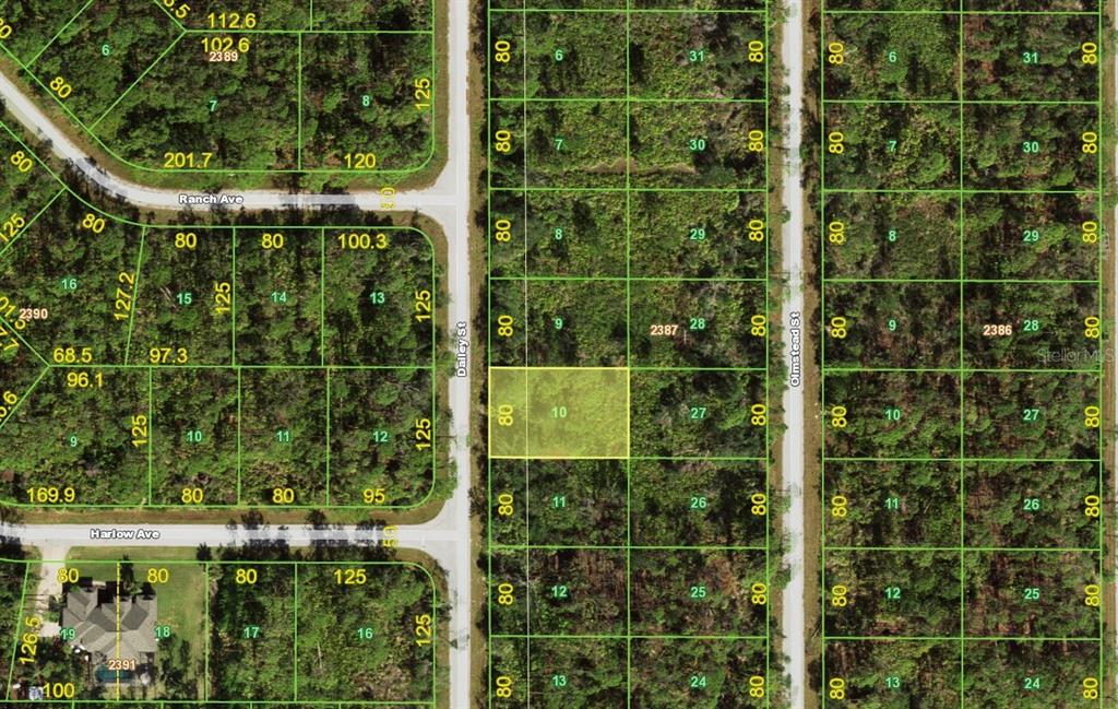 This is a map showing a grid of undeveloped land parcels and street layouts — 454 DAILEY STREET, PORT CHARLOTTE, FL