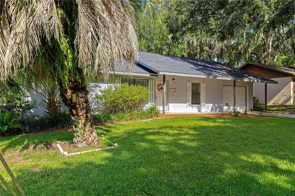 A single-story house with a gray roof, white siding, and a large palm tree out front — 716 SE 31ST AVENUE, OCALA, FL