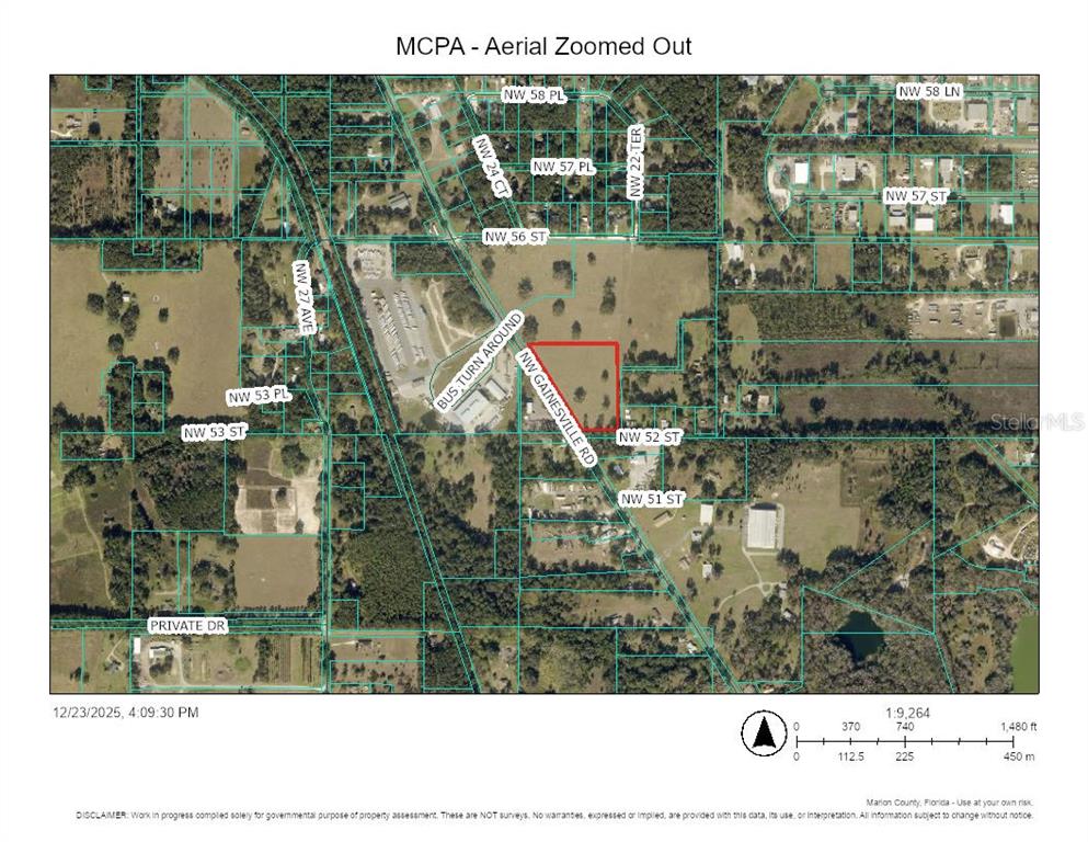 This is an aerial map showing a highlighted property parcel near NW Gainesville Road — NW GAINESVILLE ROAD, OCALA, FL