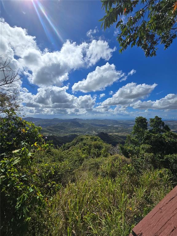 A scenic view of rolling green hills and a cloudy blue sky from a vantage point — BO PULGUILLAS, CARR. 723, COAMO, PR