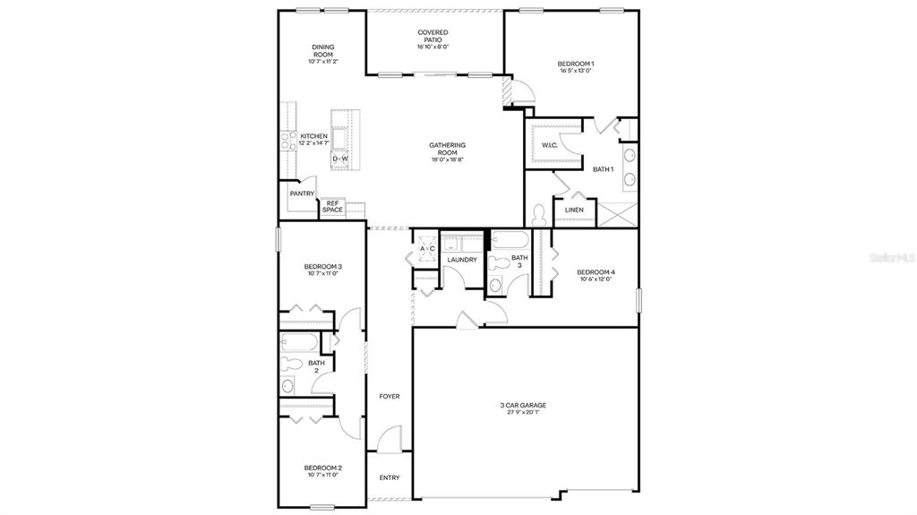 This is a floor plan for a single-story house with four bedrooms and a garage — 29 SAWDUST LANE, PALM COAST, FL