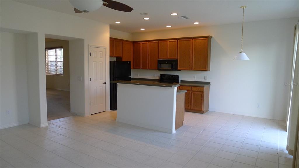A kitchen features wood cabinets, green countertops, and black appliances — 11164 GOLDEN SILENCE DRIVE, RIVERVIEW, FL