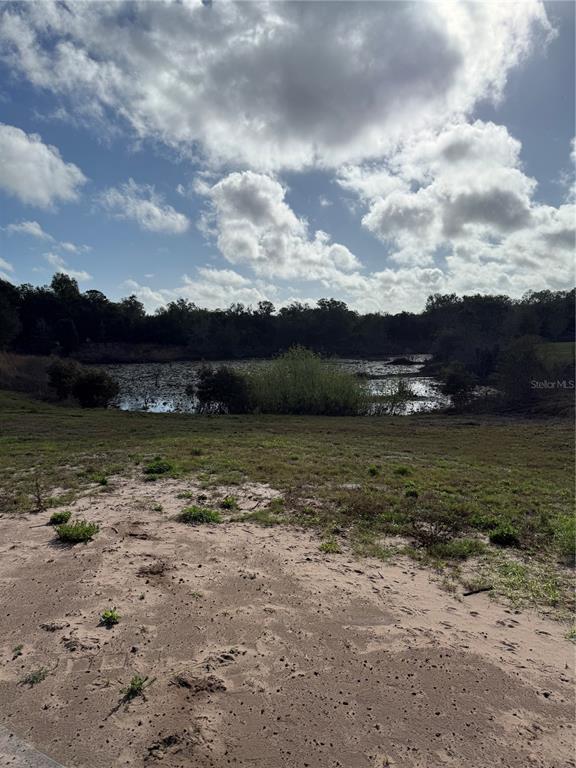 A view of a sandy, grassy lot overlooking a pond with trees under a cloudy sky — 1043 HAZEN ROAD, DELAND, FL