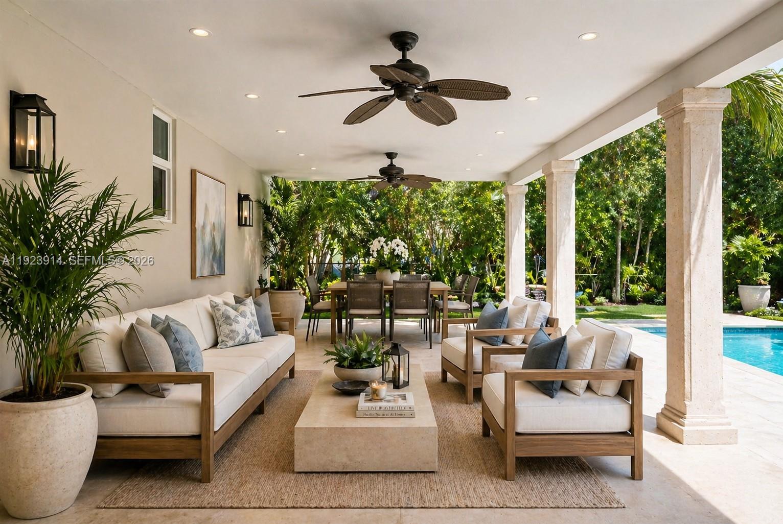 An aerial view shows a house with a tiled roof, a pool, and palm trees — 461 NE 115th St, Miami FL 33161, MIAMI, FL