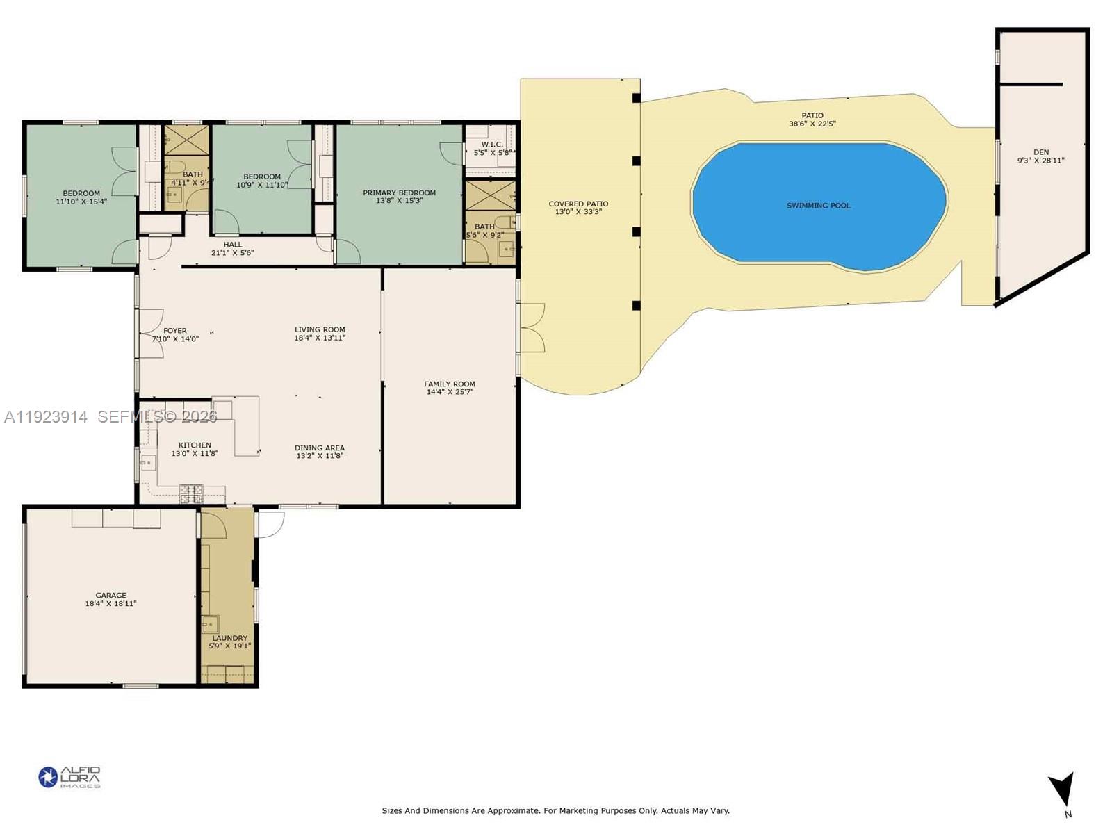 A single-story house with a white garage door, concrete driveway, and palm trees — 461 NE 115th St, Miami FL 33161, MIAMI, FL