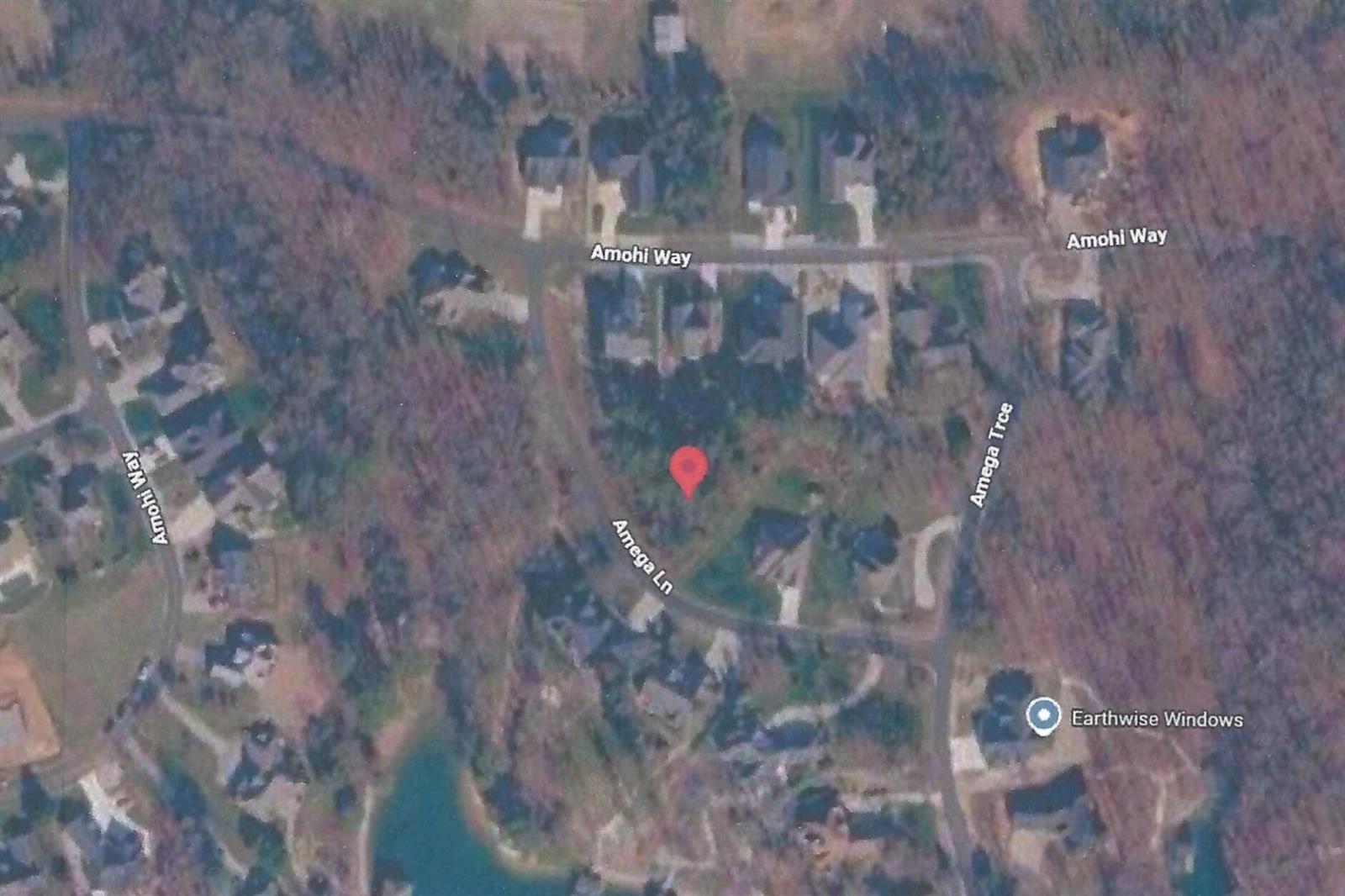 This is a satellite map view showing a residential neighborhood with houses and streets — 103 Amega Lane, TN 37774, TN
