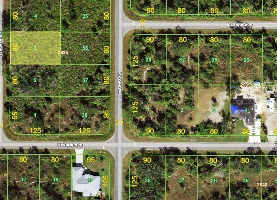 This is a satellite map view showing residential land parcels and street layouts — 2168 LINGAYEN STREET, PORT CHARLOTTE, FL