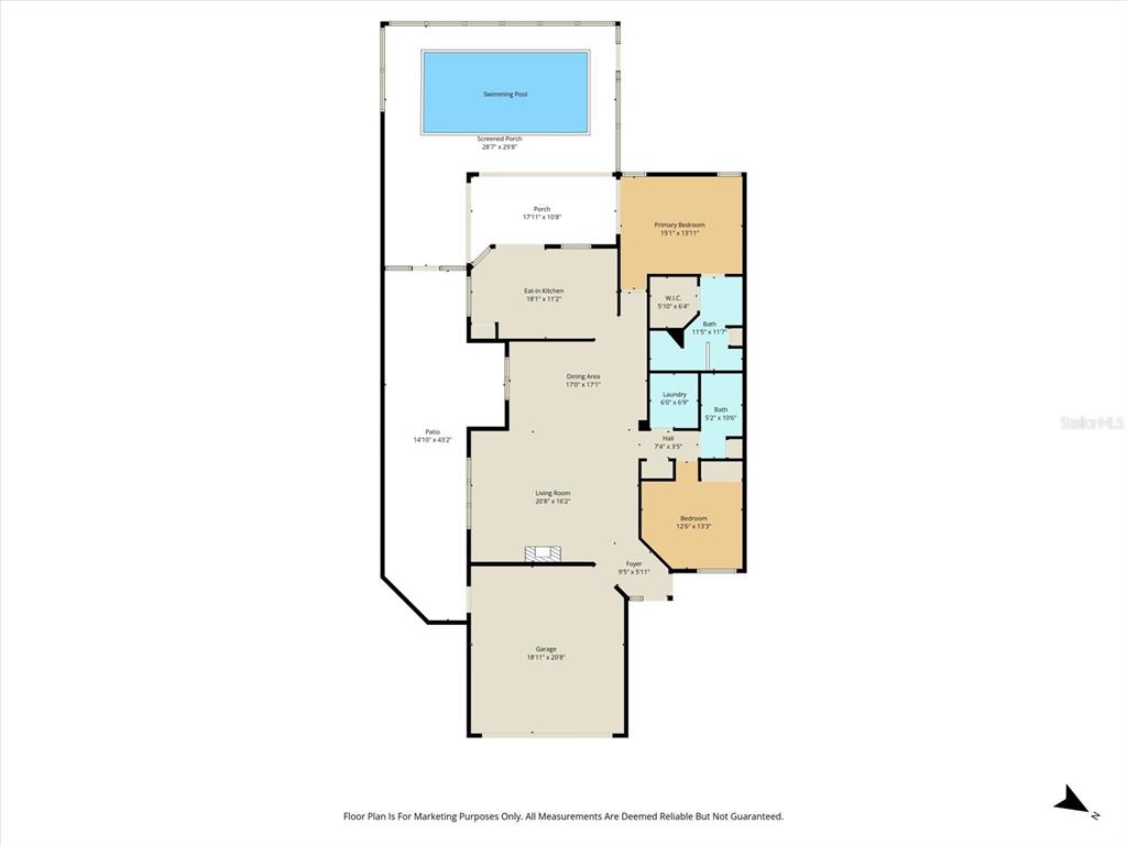 This is a floor plan of a single-story house featuring a swimming pool and garage — 250 ROYAL PALM WAY, SPRING HILL, FL