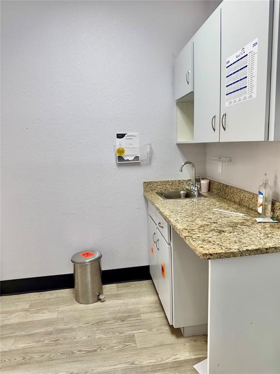 A small medical exam room features a granite countertop, a sink, and a biohazard waste bin — 6801 US HIGHWAY 27 N, SEBRING, FL