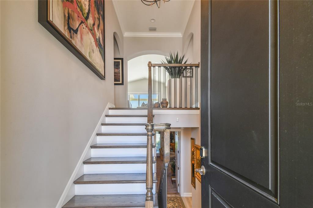 An entryway features a staircase with dark wood treads and a black front door — 17 FRANKLIN COURT S UNIT C, ST PETERSBURG, FL