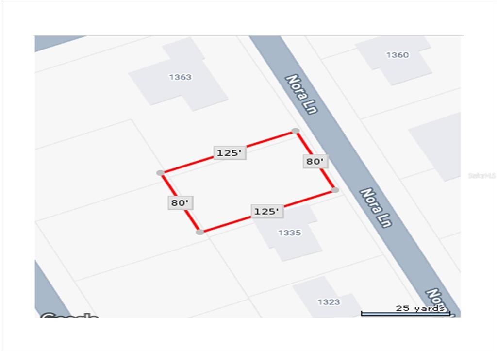This is a map showing the rectangular property boundaries and dimensions of a residential lot — NORA LANE, NORTH PORT, FL