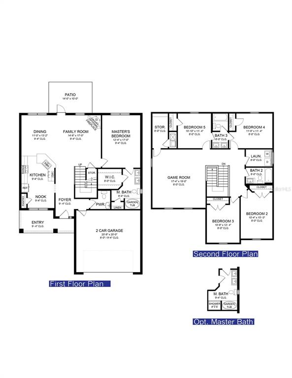 This floor plan shows a two-story house layout with five bedrooms and a game room — 12432 LANGLEY DRIVE Lot 80, SPRING HILL, FL