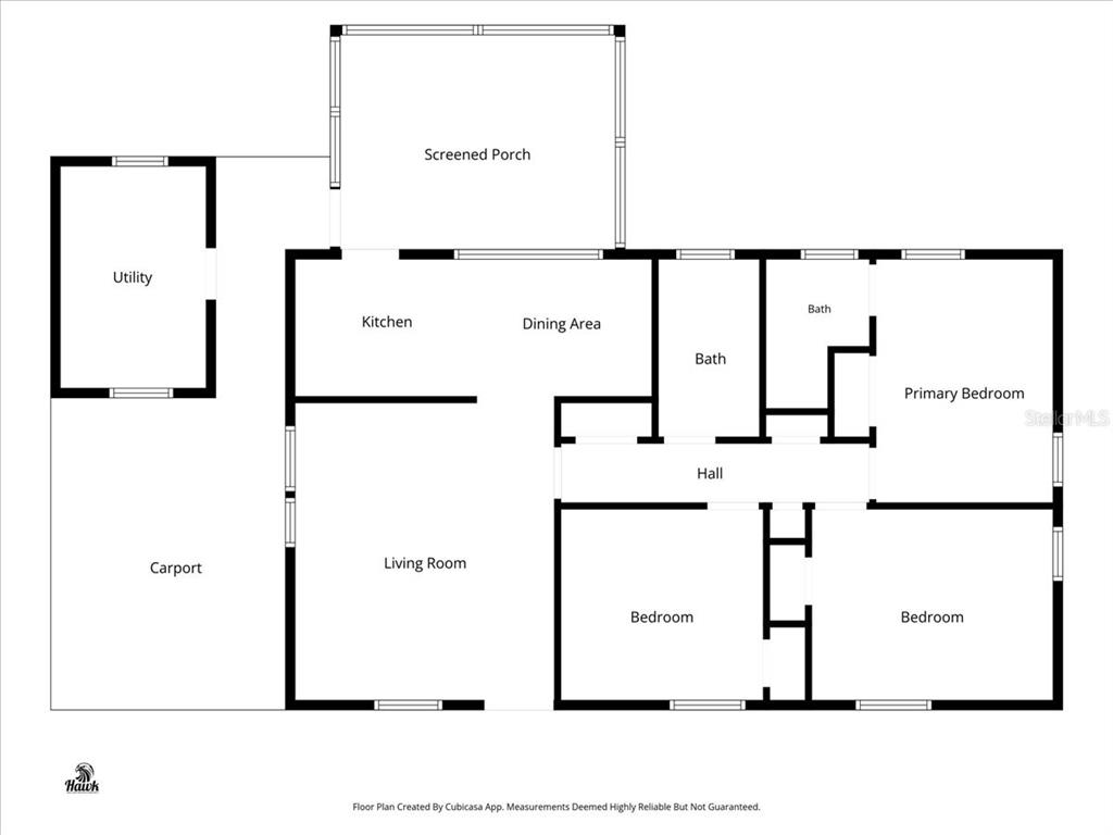 This is a floor plan showing a house with a carport, porch, and three bedrooms — 5810 DRIFTWOOD DRIVE, LAKELAND, FL