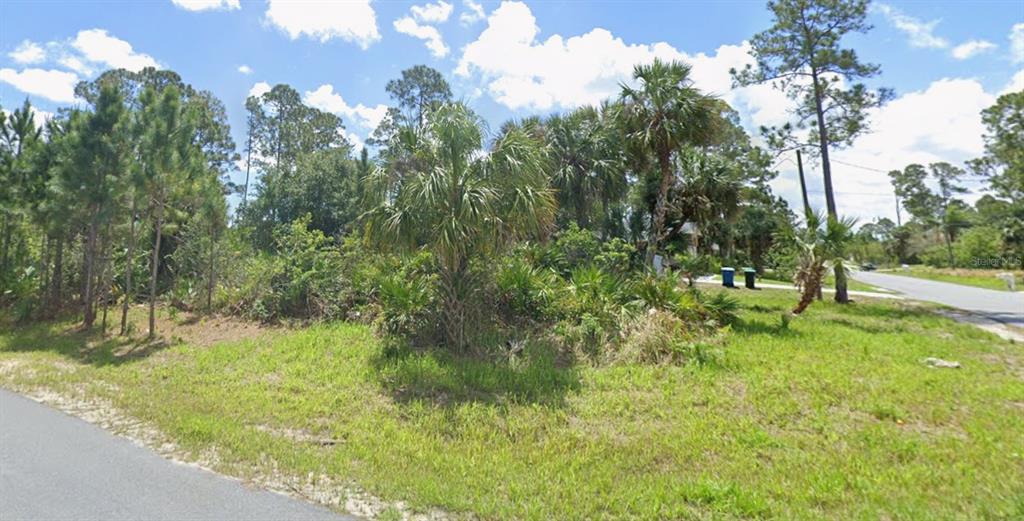 A vacant, wooded residential lot sits at a street corner under a blue sky — 2900 FISKE ROAD SE, PALM BAY, FL