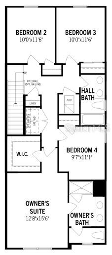 This is a floor plan showing the layout of a four-bedroom residential upper level — 10039 GAZEBO ALLEY, ORLANDO, FL
