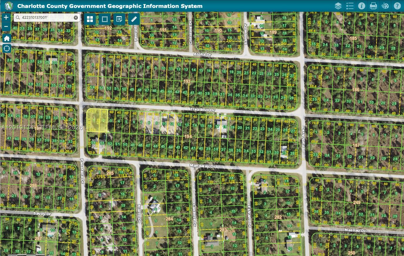This is a digital map showing property lot lines and parcel numbers in a residential area — PUNTA GORDA, FL