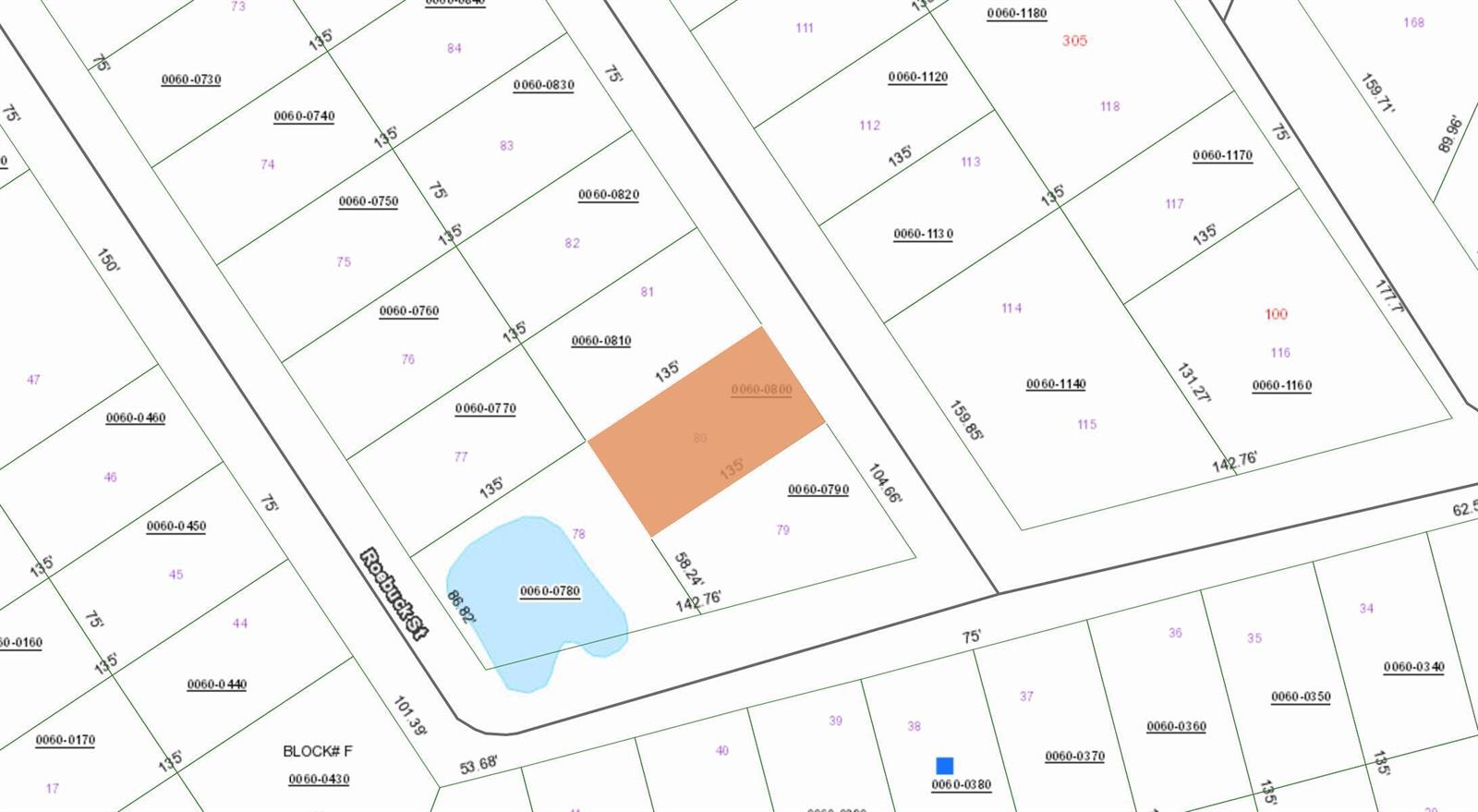 This image is a land parcel map showing property boundaries and lot numbers — 103 Glenside Street, FL 32139, FL