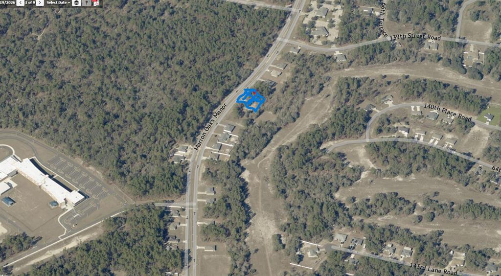 This is an aerial map showing a highlighted residential lot along Marion Oaks Manor — MARION OAKS MANOR UNIT 9, OCALA, FL