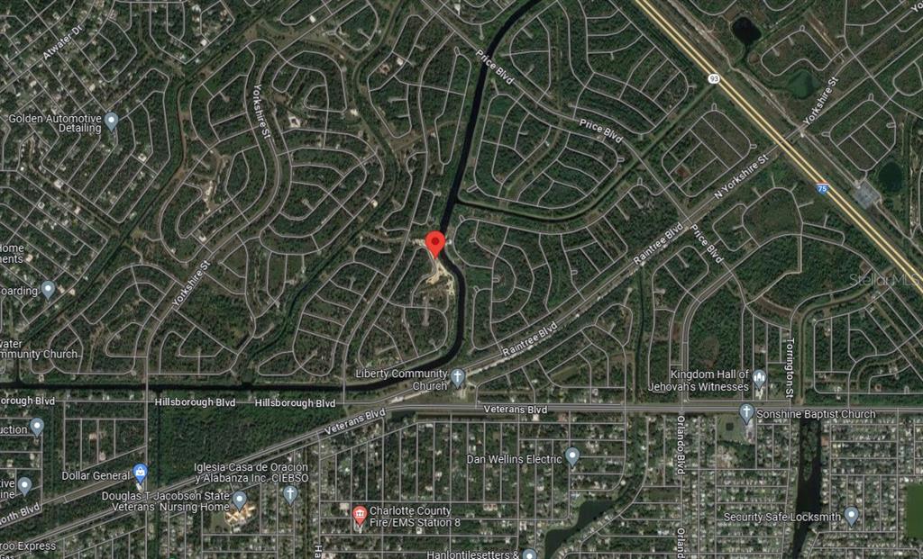 This is a satellite map view of a residential neighborhood in North Port, Florida — Lot 17 CRANFIELD CIRCLE, NORTH PORT, FL