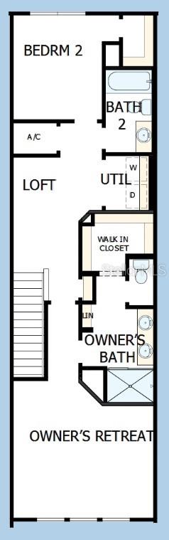 This is a floor plan of a residential second floor featuring two bedrooms, two bathrooms, and a loft — 4333 ROUSH AVENUE, ORLANDO, FL