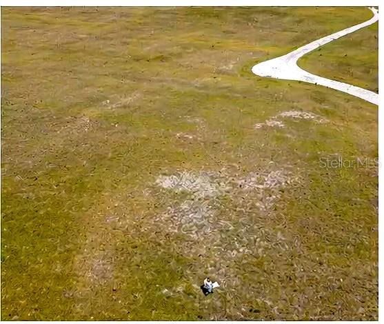An aerial view shows a person standing in a large, grassy, undeveloped plot of land — 10 PETUNIA COURT, PLACIDA, FL