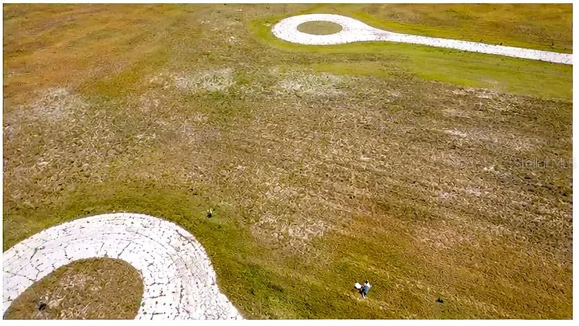 An aerial view shows two paved cul-de-sacs surrounded by a large, undeveloped grassy field — 10 PETUNIA COURT, PLACIDA, FL