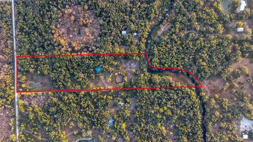 An aerial view shows a rectangular property outlined in red containing trees and a house — 8056 SW HORSE CREEK ROAD, ARCADIA, FL
