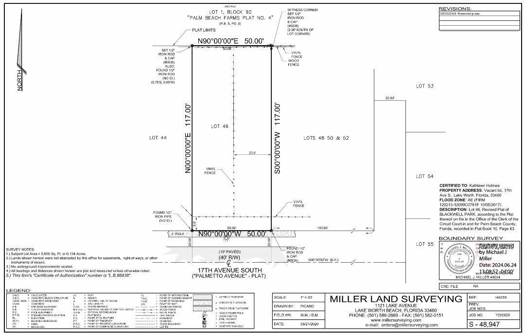 This is a boundary survey map showing the plot dimensions and property lines for a lot — 00 17th Avenue S, FL 33460, FL