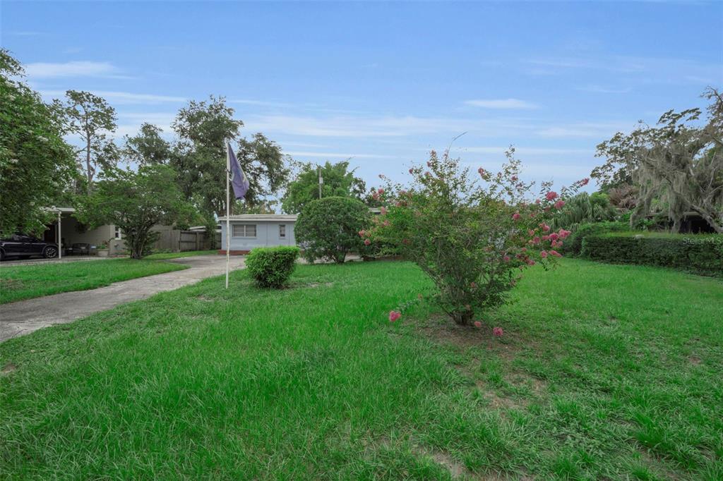 A grassy front yard with a concrete driveway, a flagpole, and a single-story house — 509 BROXBURN AVENUE, TAMPA, FL