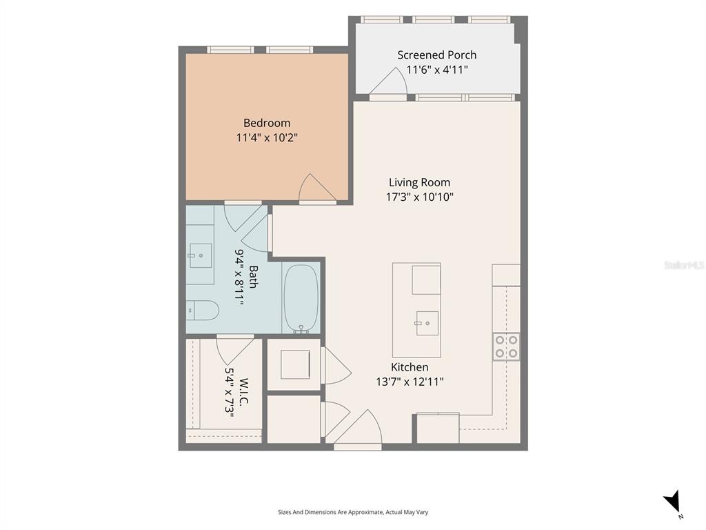 This is a floor plan for a one-bedroom apartment with a kitchen, bath, and porch — 1700 RANCH ROAD UNIT A2-6108, NOKOMIS, FL