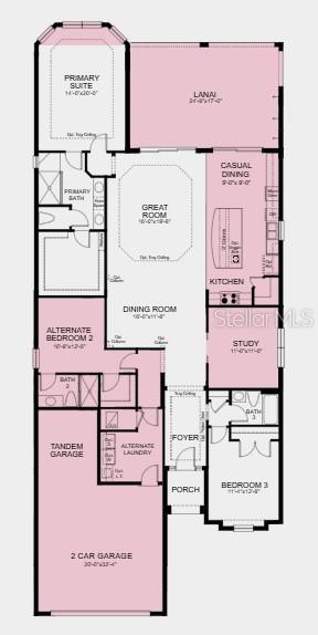 This is a floor plan for a single-story residential home with three bedrooms and a garage — 14623 CONTENTA LOOP, BRADENTON, FL
