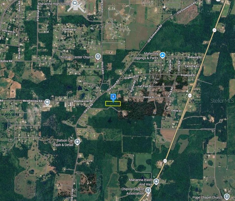 This is an aerial map showing a highlighted property parcel in a rural residential area — 4111 CHRISTIANA LANE, MARIANNA, FL