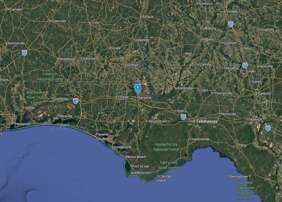This is a map showing the Florida Panhandle region with various cities and national forests — 4111 CHRISTIANA LANE, MARIANNA, FL