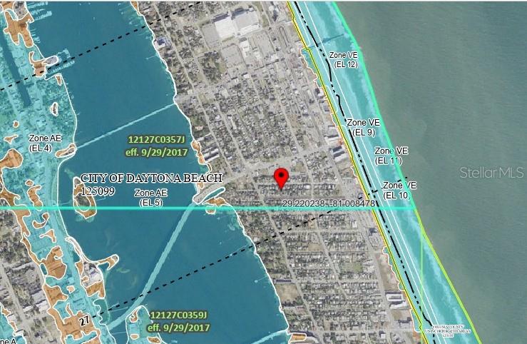 This is a flood hazard map showing the location of a property in Daytona Beach — 415 VERMONT AVENUE, DAYTONA BEACH, FL