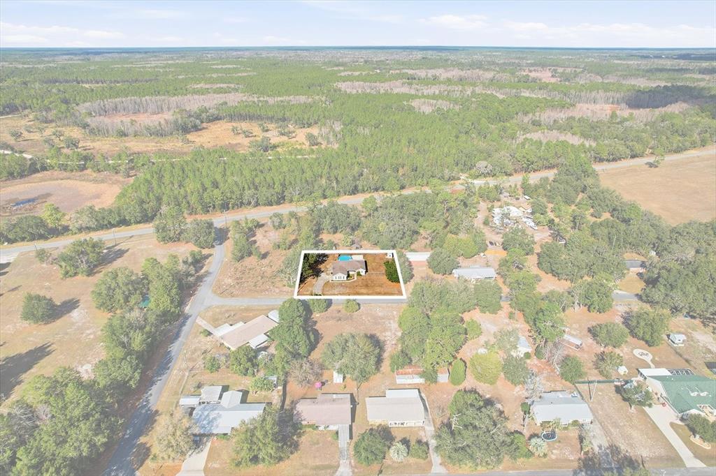 An aerial view shows a single-family house with a pool highlighted on a rural lot — 11631 SE 195TH PLACE, DUNNELLON, FL