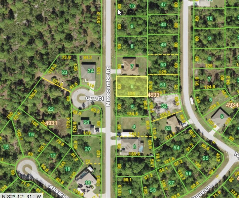 This is a property map showing residential lot boundaries and street layouts — 8504 MATECUMBE ROAD, PORT CHARLOTTE, FL