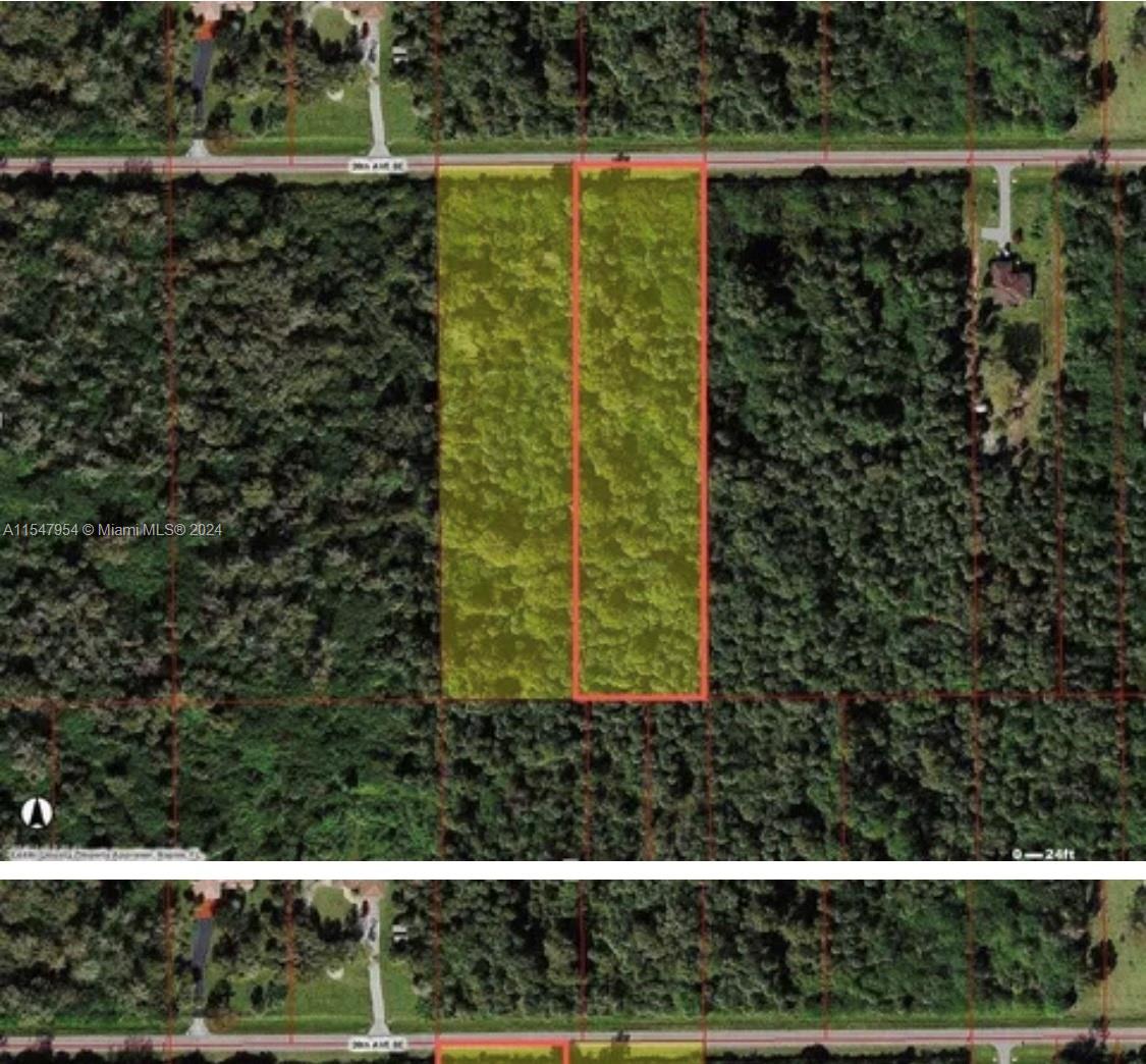 This aerial map shows two adjacent rectangular parcels of undeveloped, wooded land along a road — 4160 26th, Naples FL 34117, NAPLES, FL