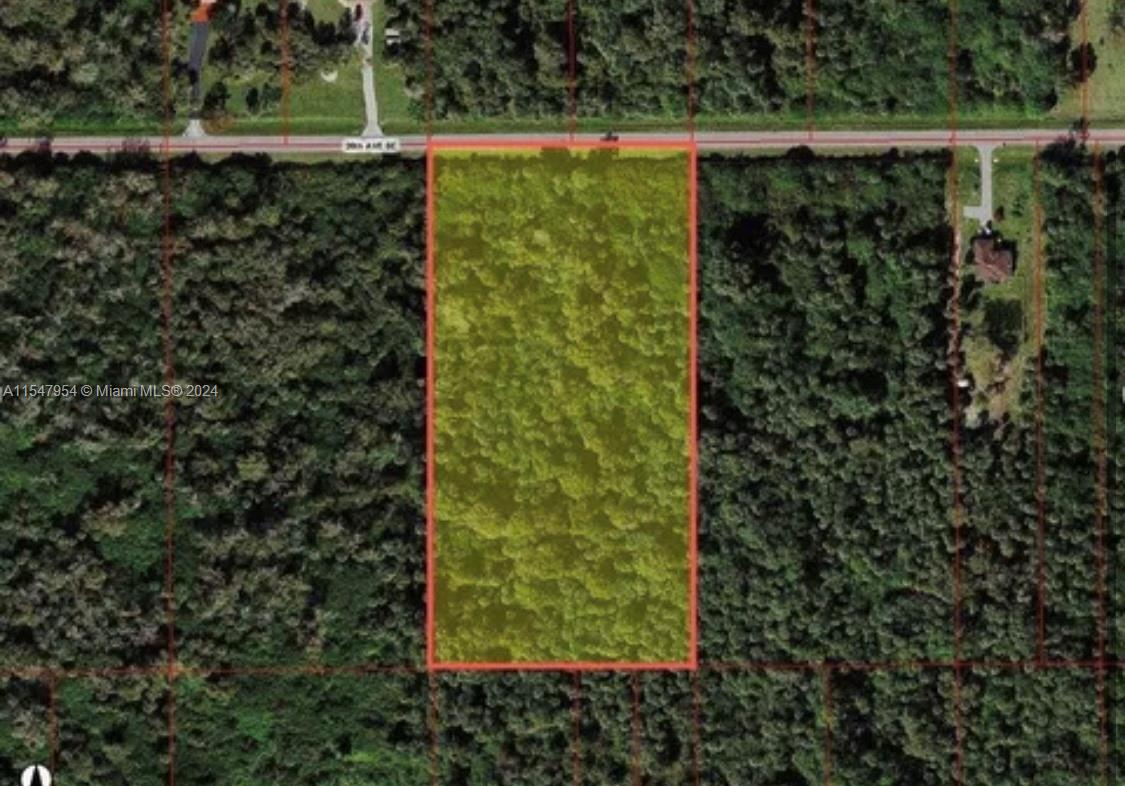 An aerial map view shows a rectangular, wooded plot of land highlighted in yellow — 4160 26th, Naples FL 34117, NAPLES, FL