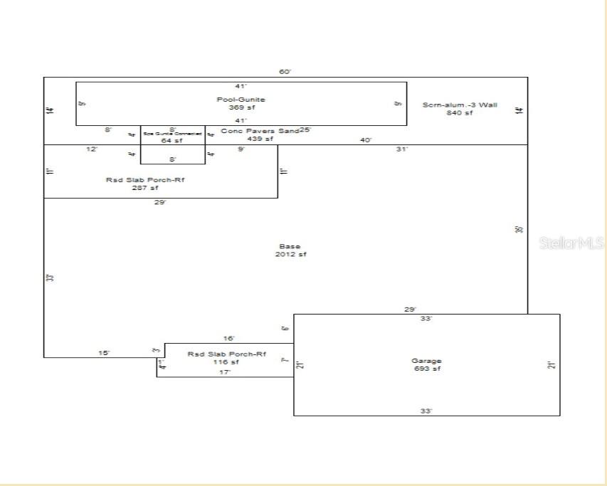 This is a floor plan showing the layout and square footage of a house and pool — 44 SUNFLOWER DRIVE, PLACIDA, FL