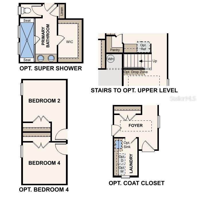 This floor plan shows various optional room configurations, including a primary bathroom, bedrooms, and laundry — 1341 RIBBON PLACE, PALM COAST, FL